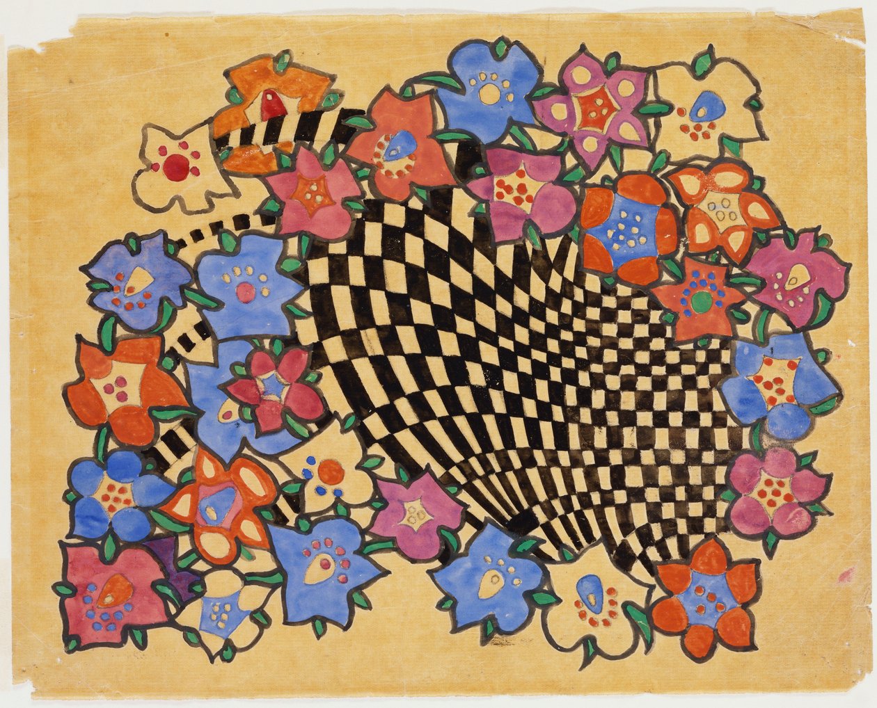 Çiçekli ve kareli kumaş tasarımı, c.1916 by Charles Rennie Mackintosh