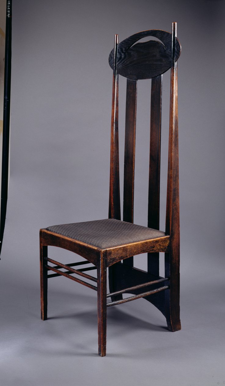 Miss Cranstons Argyle Street Tea Rooms, Glasgow, 1897 (boyalı meşe) için tasarlanmış yüksek arkalıklı sandalye by Charles Rennie Mackintosh