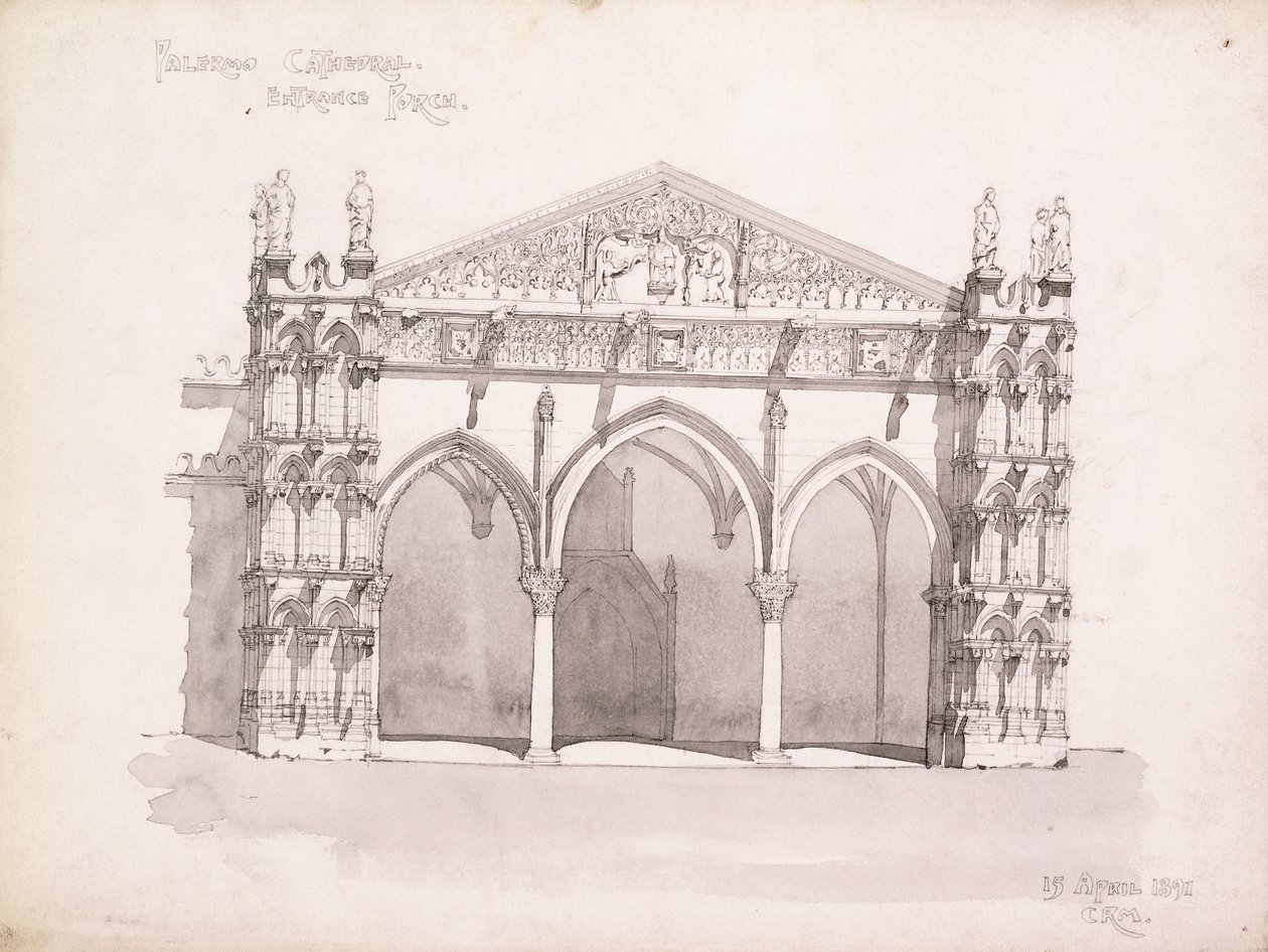Palermo Katedrali, Giriş Sundurması Çalışması by Charles Rennie Mackintosh