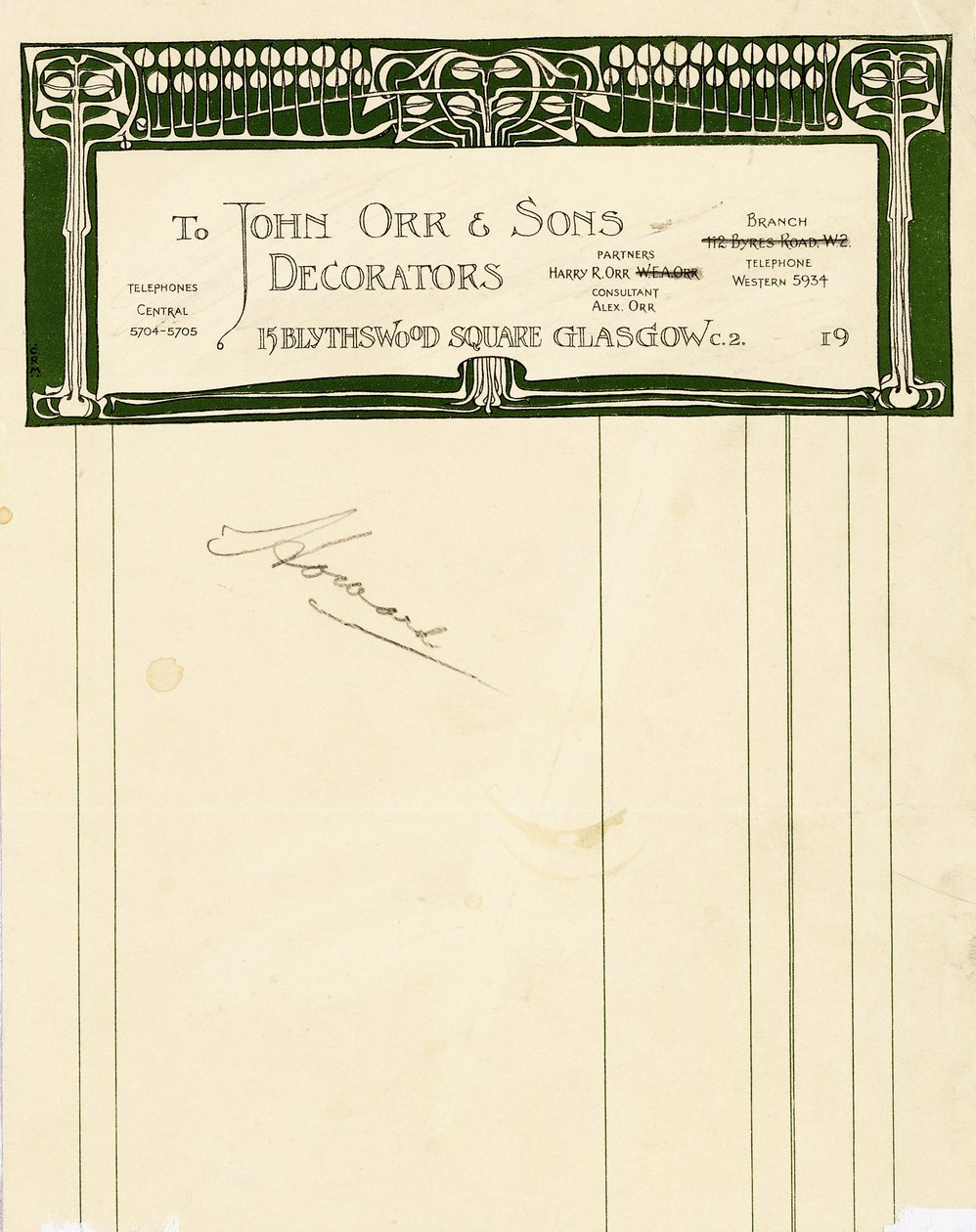 John Orr & Sons için kırtasiye tasarımı, Glasgow, c.1894-1898 (basılı kağıt) by Charles Rennie Mackintosh