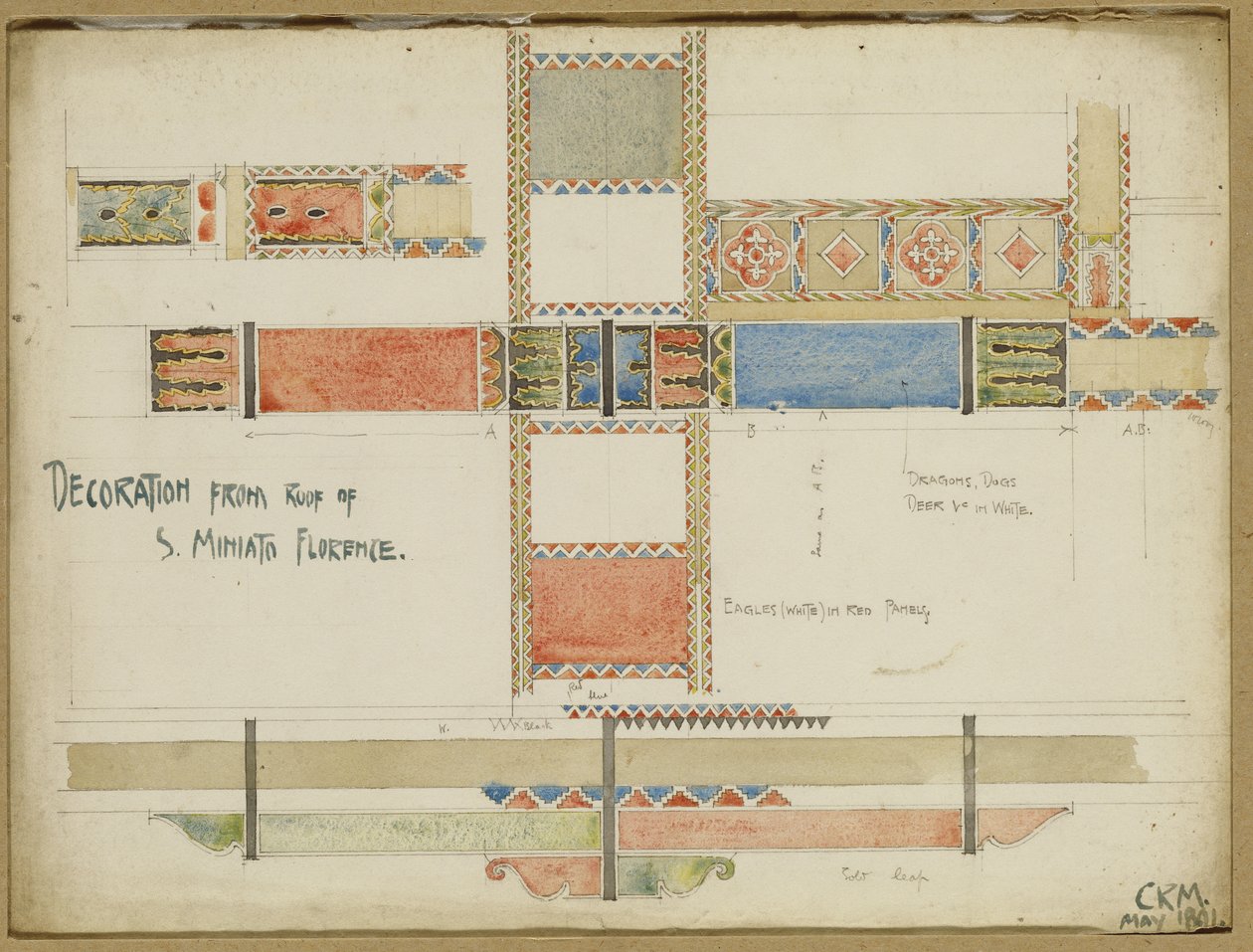 Dekoratif tavan panelleri çalışmaları, San Miniato, Floransa, 1891 by Charles Rennie Mackintosh