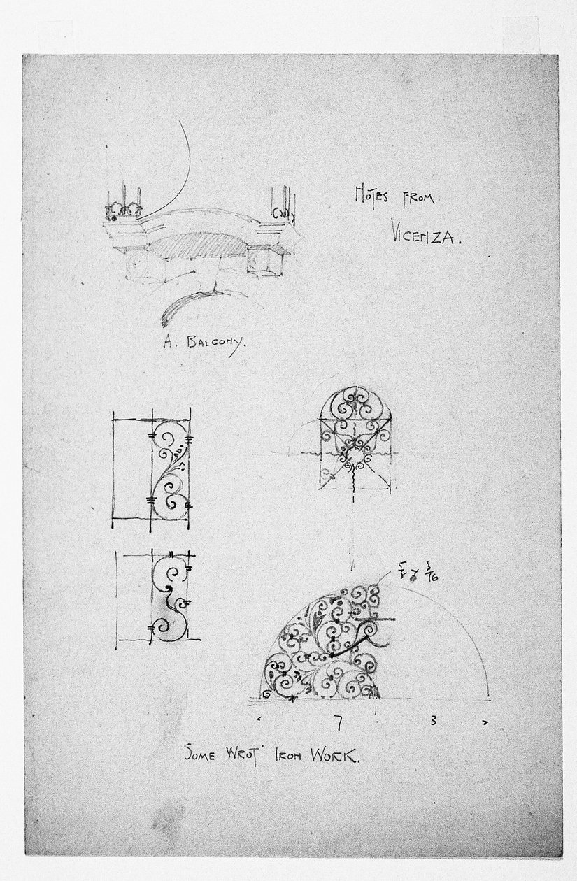 Vicenza, sol A Balkon ve altta, Some Wrot [sic] Iron Work, 1891 by Charles Rennie Mackintosh