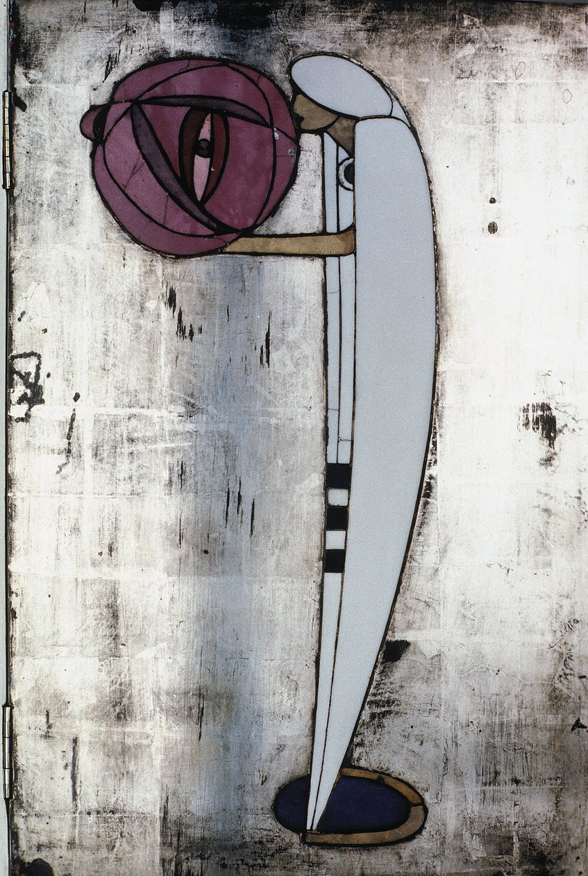 Bayan Rowat, 1902 için tasarlanmış beyaz dolap (ahşap, vitray, emaye) by Charles Rennie Mackintosh