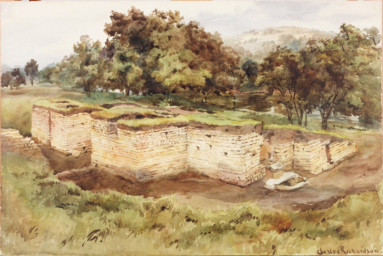 Güney Batı'dan Chesters Hamamı (gövde rengi, kalem ve kağıt üzerinde tuvalet) by Charles Richardson