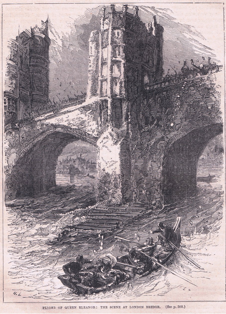 Kraliçe Eleanor'un Uçuşu: MS 1263 Londra Köprüsü'ndeki sahne by Charles Ricketts