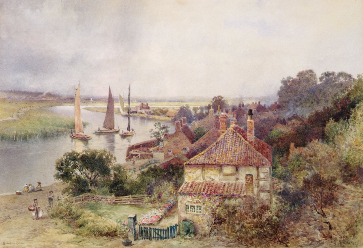 Yare Nehri Üzerine, 1880 dolayları (kağıt üzerine suluboya) by Charles Robertson