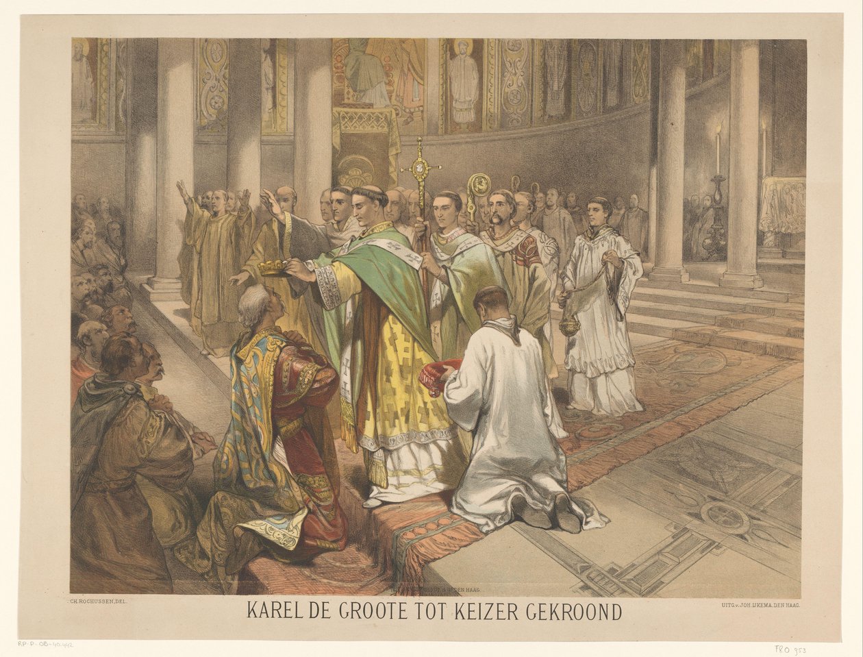 Charlemagne imparator oldu Charlemagne imparator olarak taç giydi (nesne üzerindeki başlık) Okul ve Ev için yirmi dört ulusal tarih plakası dizisi (dizi başlığı) by Charles Rochussen