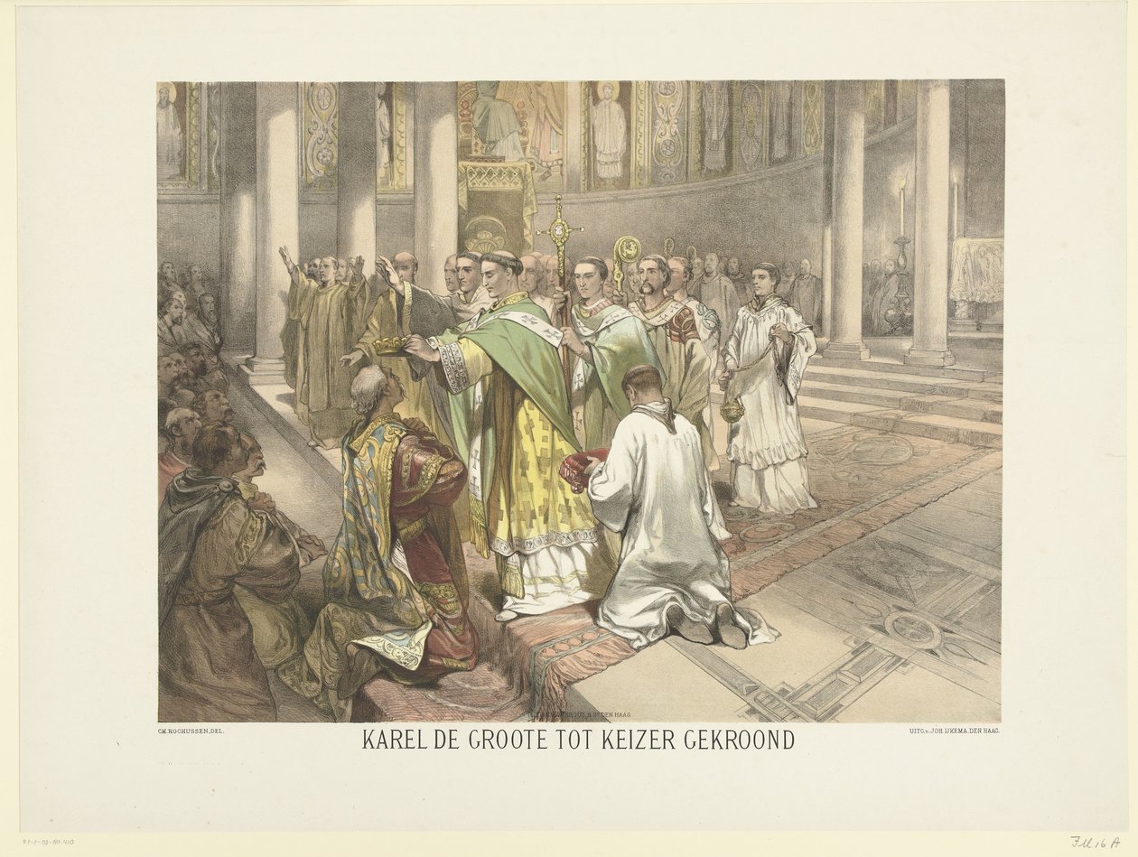 Charlemagne imparator taç giydi, 800 Charlemagne imparator olarak taç giydi (nesne üzerindeki başlık) Okul ve Ev için 24 Hollanda tarihi plakası dizisi (seri başlığı) by Charles Rochussen