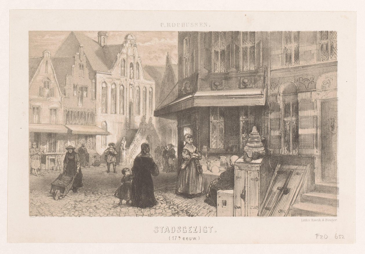 Sokaktaki insanlar Cityscape (17. yüzyıl) (nesne üzerindeki başlık) by Charles Rochussen