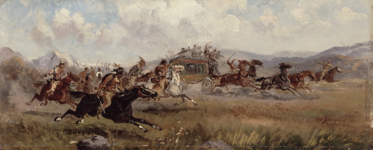 Sioux Posta Arabasına Saldırıyor, 1909 by Charles Schreyvogel