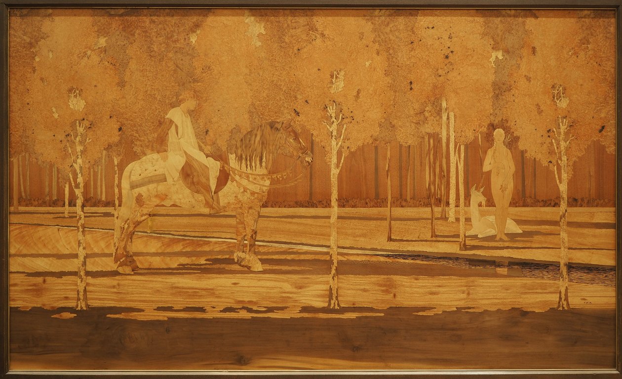 Lady ve Unicorn 1925 (Meşe ve çeşitli ahşaptan kakmacılık) by Charles Spindler