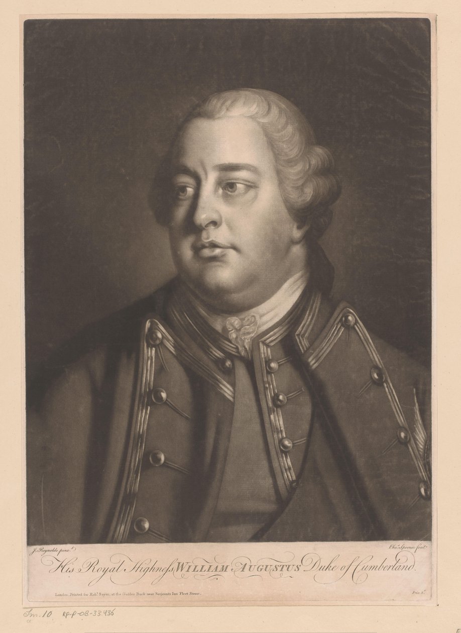 Portret van Willem Augustus van Cumberland Ekselansları William Augustus Cumberland Dükü (nesne üzerine başlık) by Charles Spooner