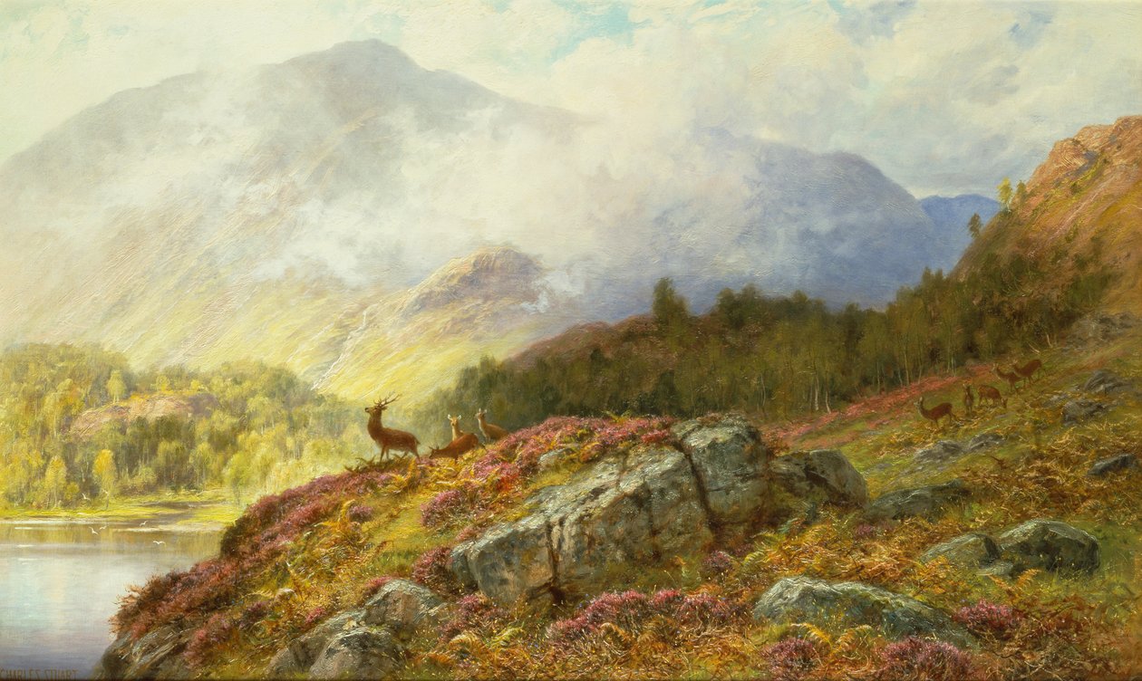 Yayla Manzarasında Geyik (tuval üzerine yağlı boya) by Charles Stuart