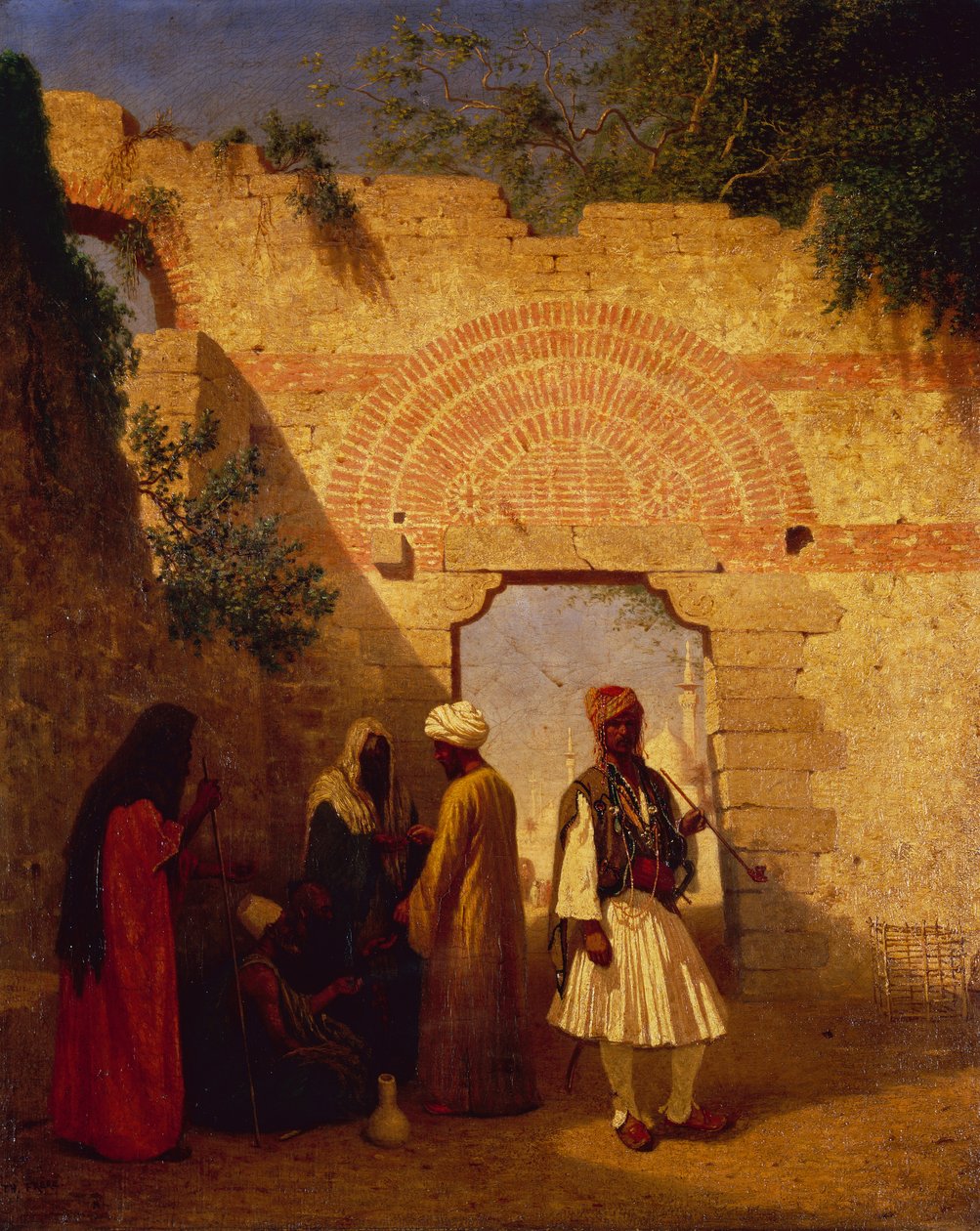 Kapının önündeki Araplar, Şam, Suriye (tuval üzerine yağlı boya) by Charles Theodore  Frere