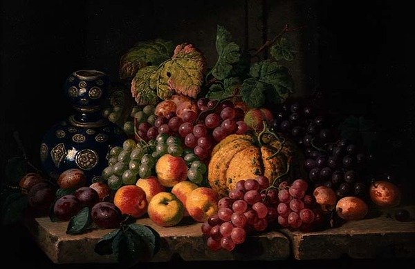 Meyveli ve Mavi Vazolu Natürmort (tuval üzerine yağlı boya) by Charles Thomas Bale