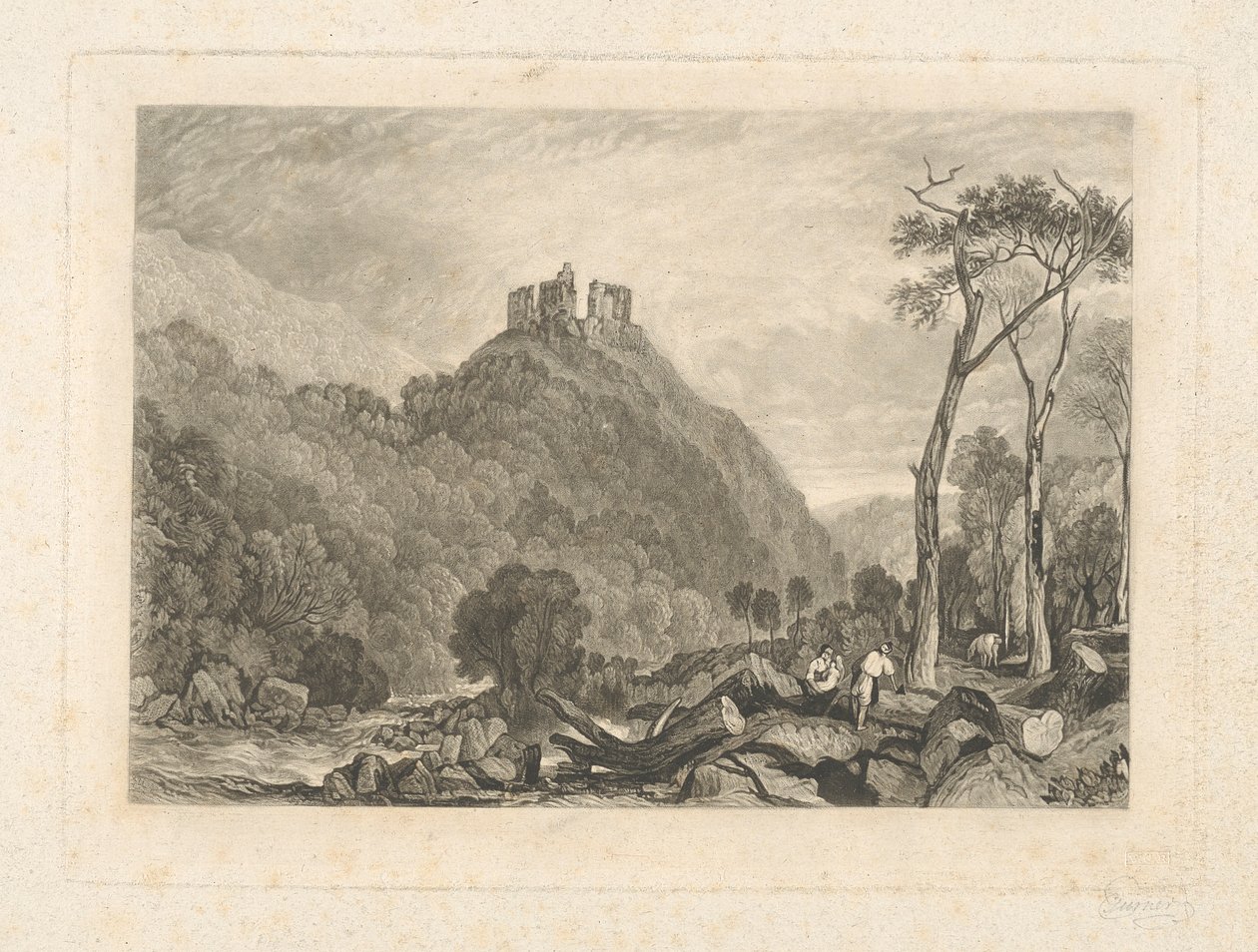 Okement Nehri üzerindeki Okehampton Kalesi by Charles Turner