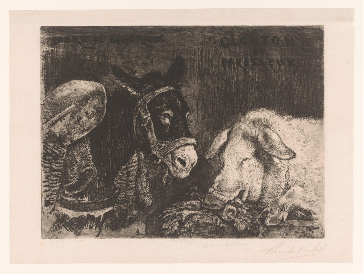 Ezel en zwijn Ayık ve çalışkan, Obur ve tembel (nesne üzerindeki başlık) by Charles Verlat