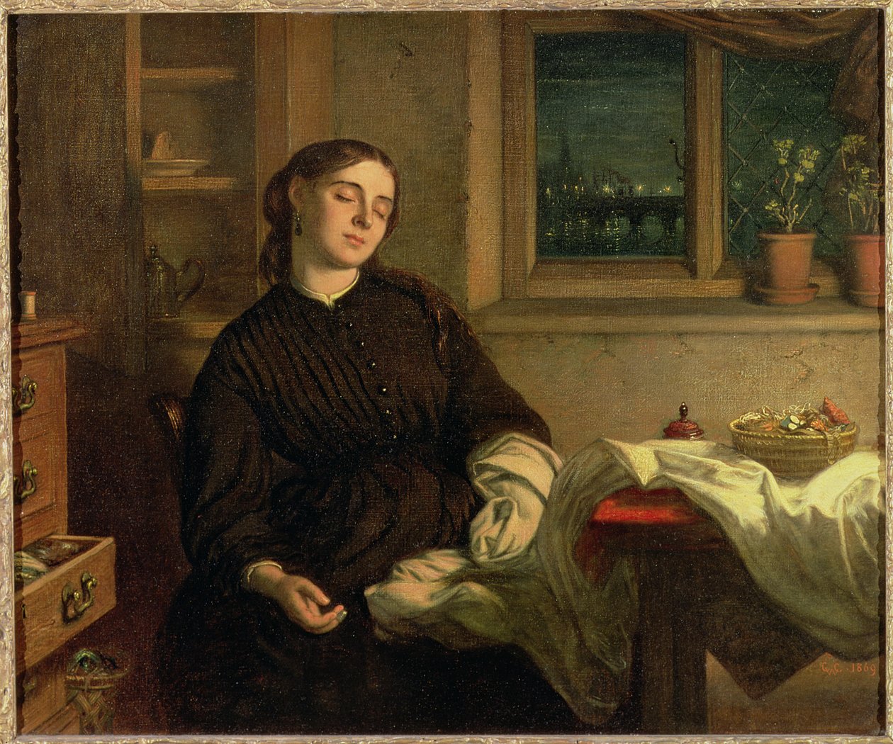 Home Dreams, 1869 (panel üzerine yerleştirilmiş tuval üzerine yağlıboya) by Charles West Cope
