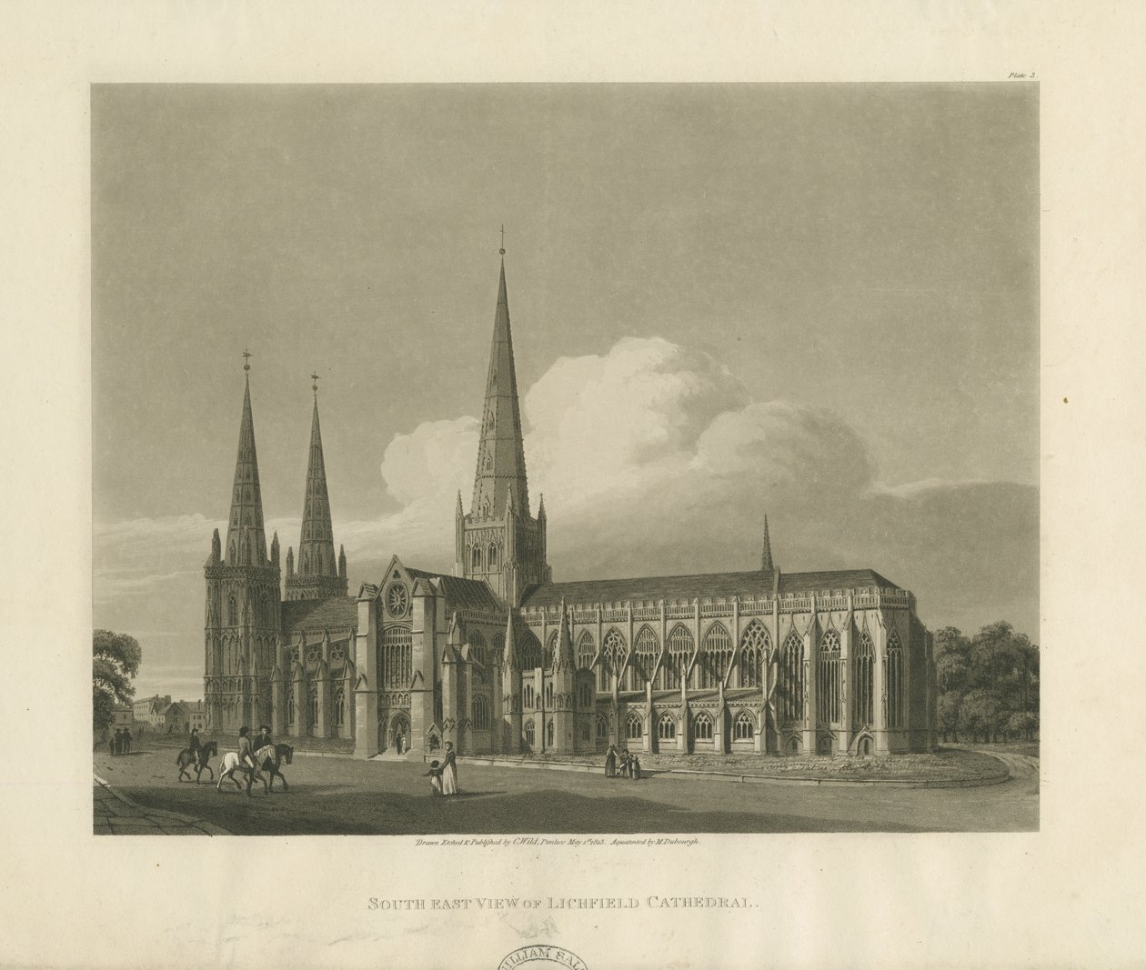 Lichfield Katedrali - Güney Doğu Görünümü: aquatint gravür, 1813 by Charles Wild