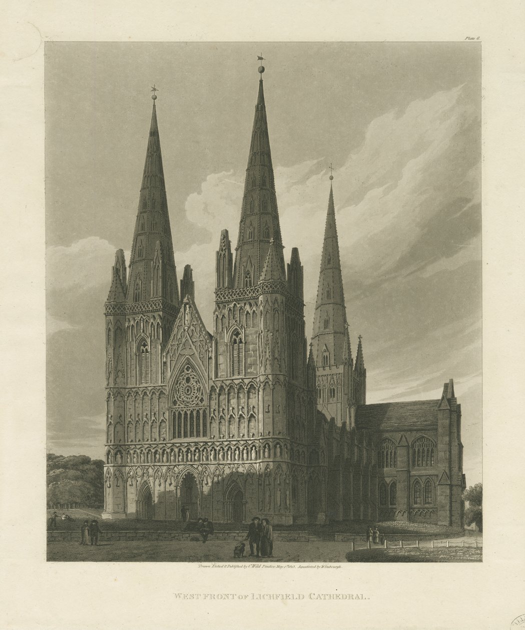 Lichfield Katedrali - Batı Cephesi: aquatint gravür, 1813 by Charles Wild