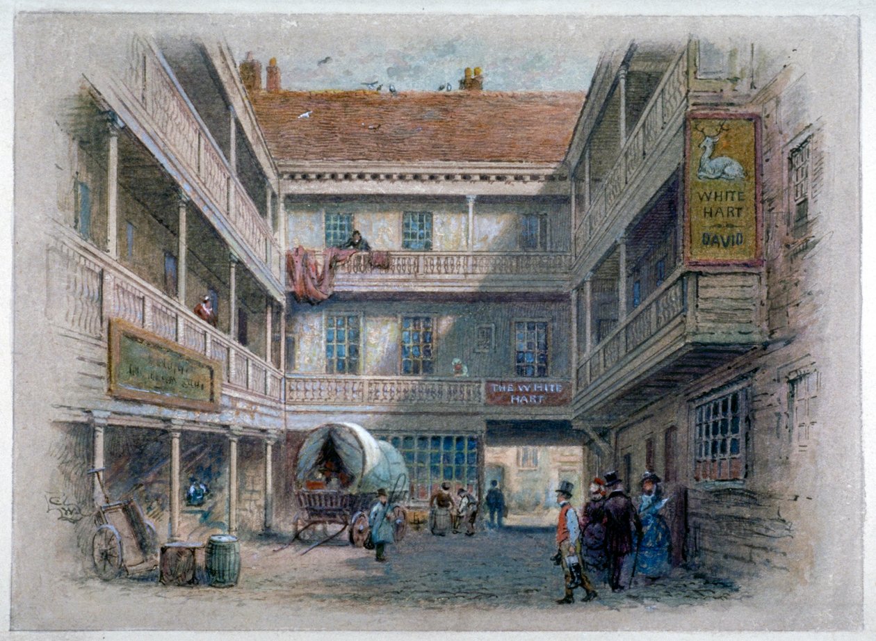 White Hart Inn Avlusu, Borough High Street, Southwark, Londra, c1860 by Charles Wilkinson