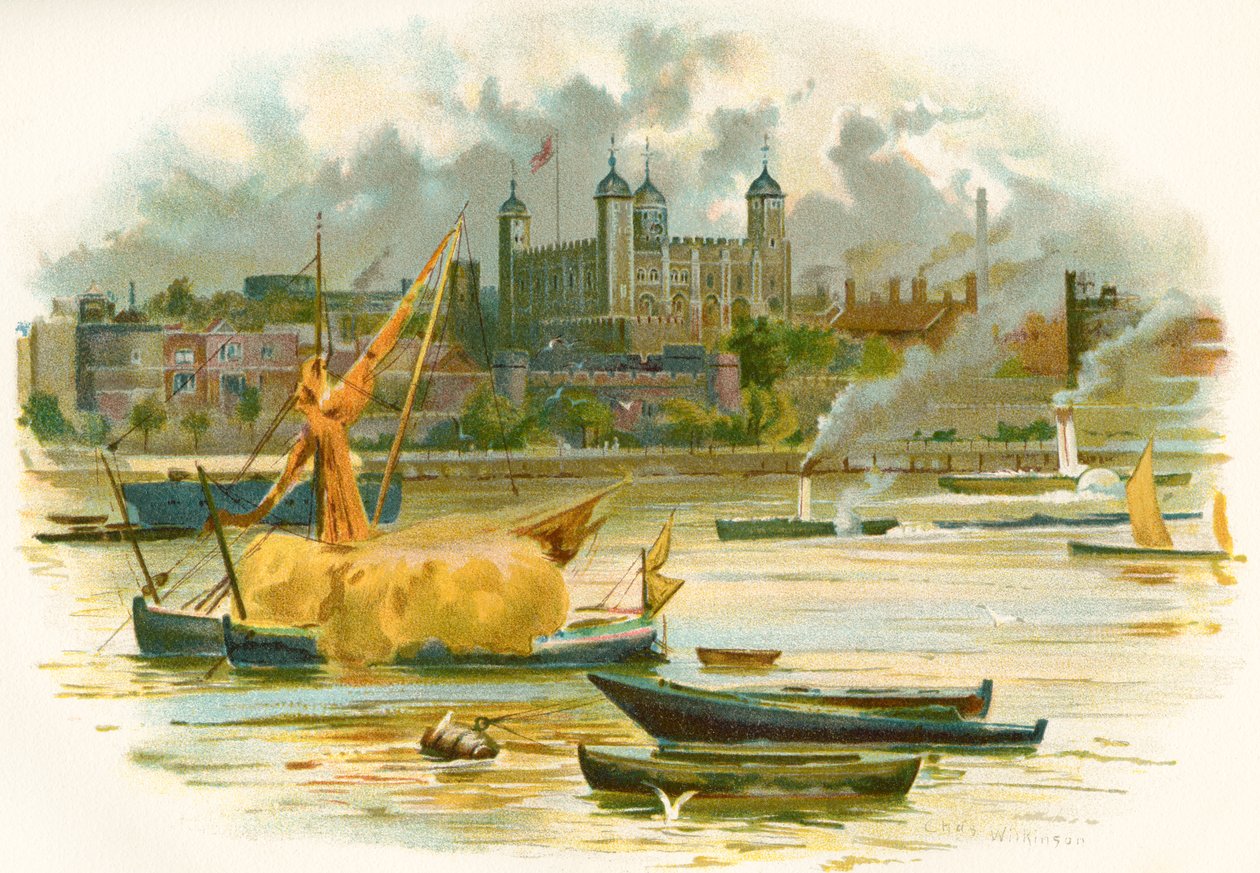 19. yüzyılda Londra Kulesi. Ayrıca Majestelerinin Kraliyet Sarayı ve Kalesi, Londra, İngiltere olarak da bilinir. Cassell