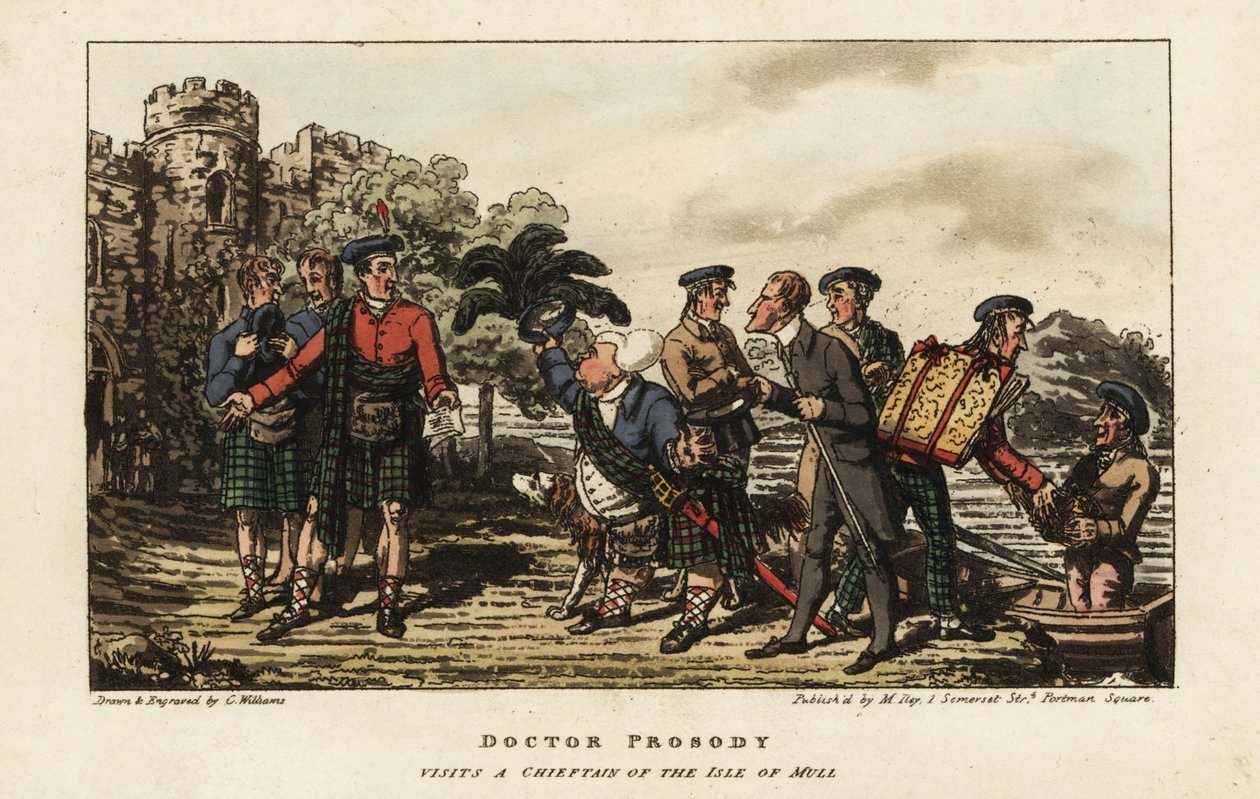 Tartan etekli İngiliz turist, Mull Adası, İç Hebridler, İskoçya