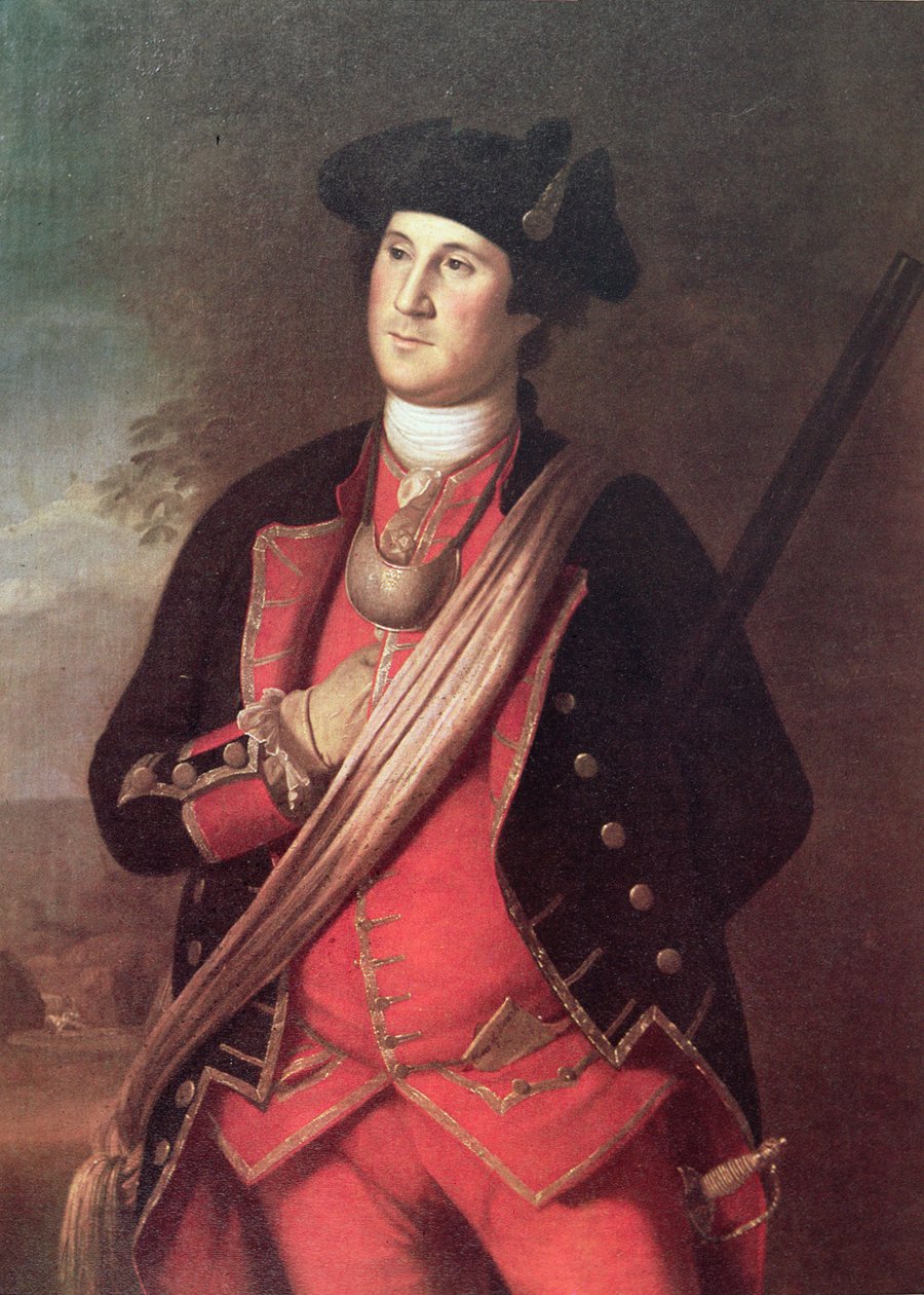George Washington, Fransız ve Kızılderili Savaşı (1755-63) sırasında Virginia Milislerinden bir Albay üniforması içinde (renkli taş) by Charles Willson (after) Peale