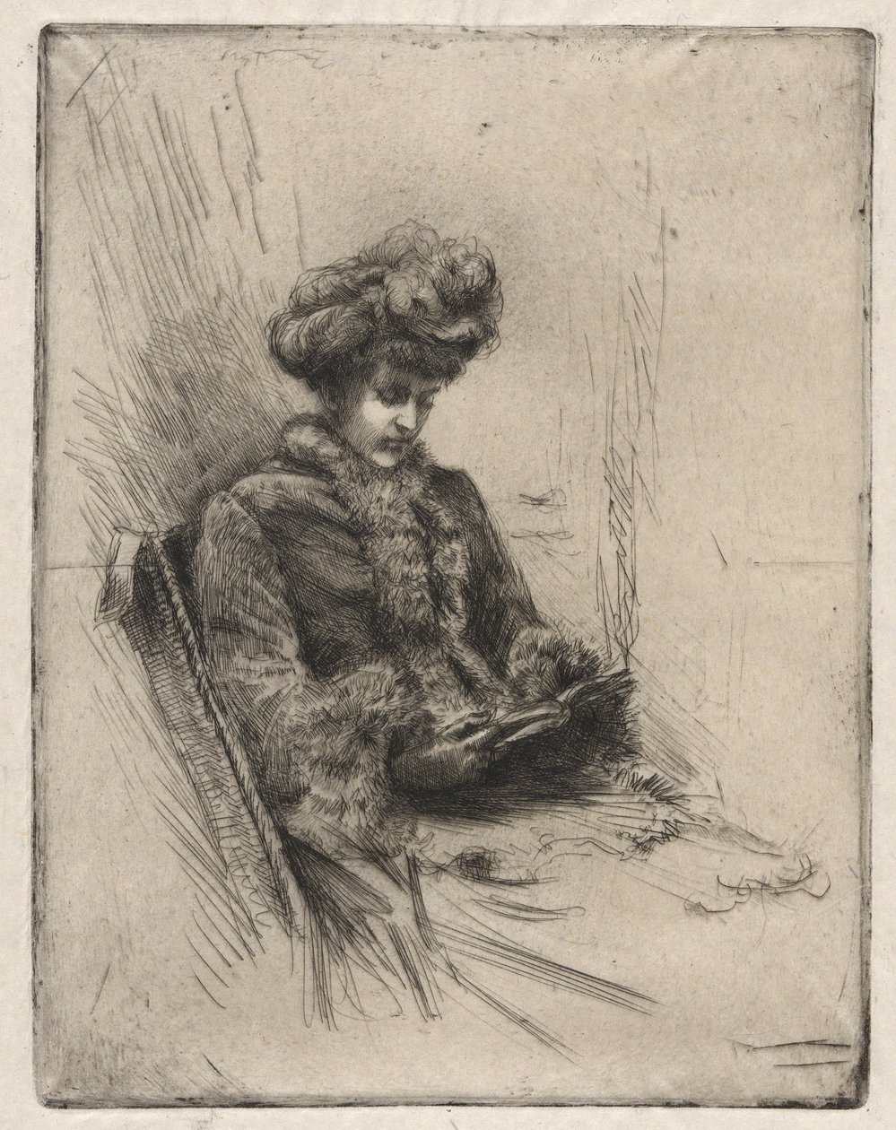 Oturan genç kadın, okuma by Charles Yardley Turner