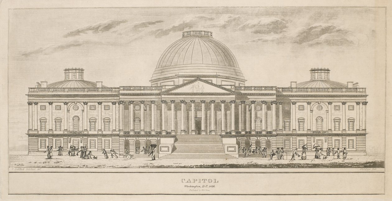 Capitol, Washington, D.C., Henry ve James Stone tarafından oyulmuş (1822-1849), 1826 (kağıda su ve çizgi gravürü) by Charles after Bulfinch
