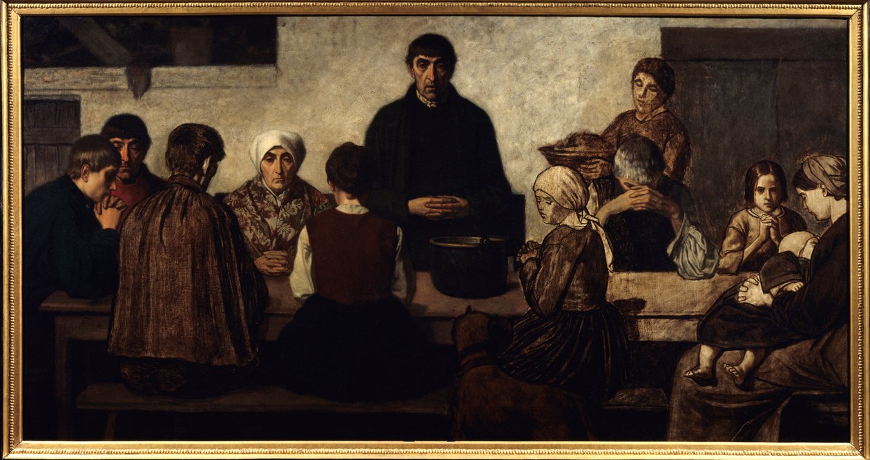 Benedicite Ailesi masada dua ediyor. Charles Groux dit Degroux (1825-1870) (ec.belg.) 1860 Sun tarafından tablo. 0,78x1,51 m Paris, Orsay Müzesi. by Charles de  Groux