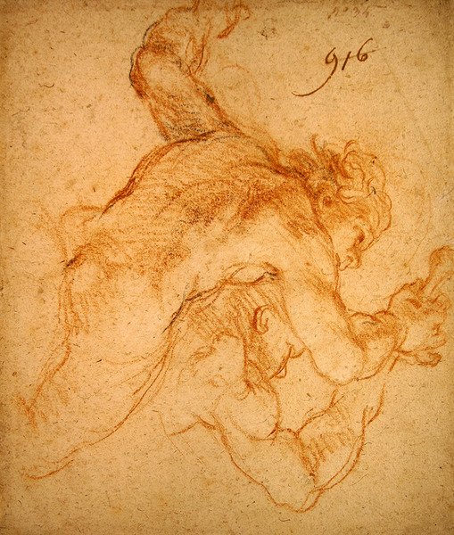 Meleklerin Çalışması (kağıt üzerinde kırmızı ve siyah tebeşirler) by Charles de la Fosse