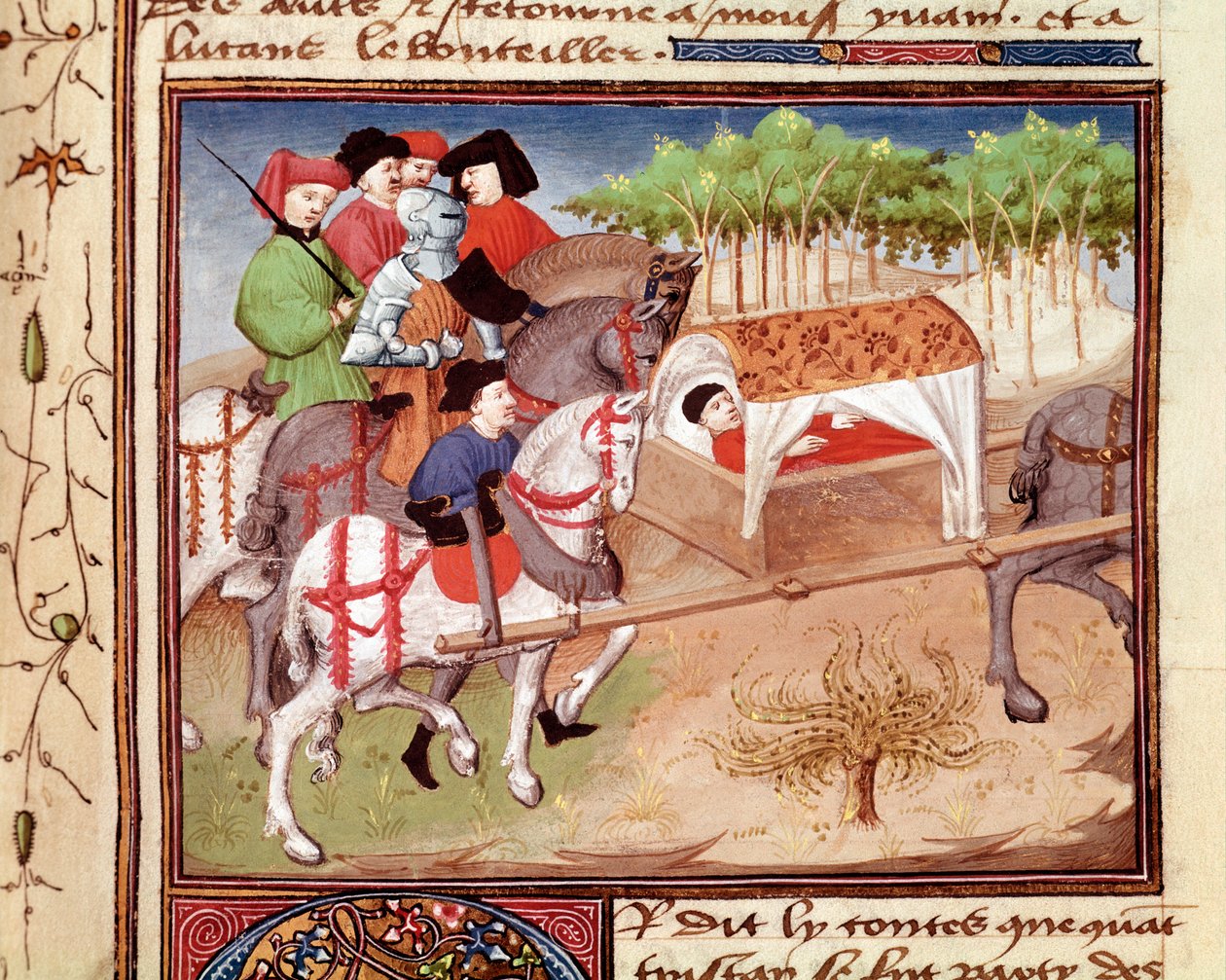 Lucan yaraları, usta Charles de Maine tarafından “” Romanesque du Chevalier Tristan”dan alınan Tristan Minyatür tarafından (Beroul versiyonu) by Charles du Maine Master