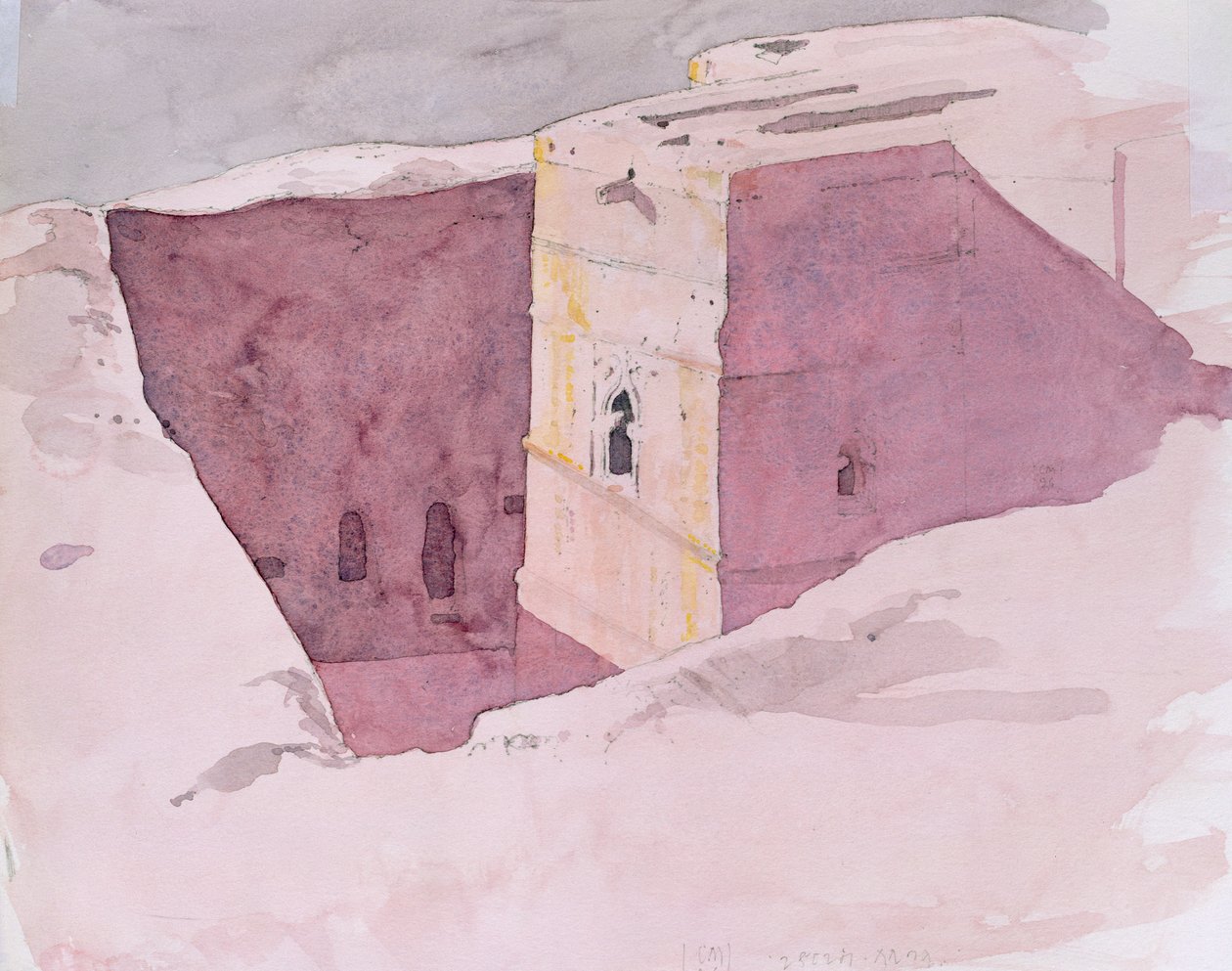 Giorgis Sunset, Lalibela, Etiyopya, 1996 (kağıt üzerinde wc) by Charlie Millar