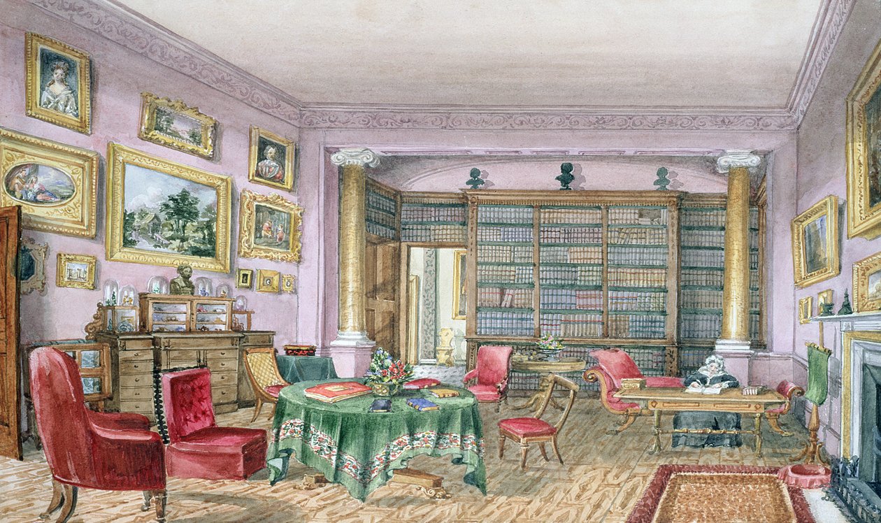 Library, Vinters, f.16, 'Album of Interiors', 1843 by Charlotte Bosanquet