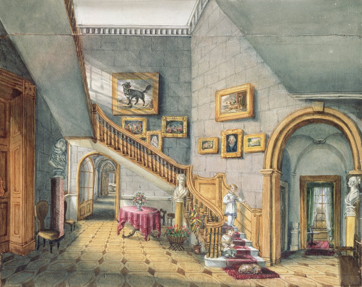 Merdiven, Strood Park, bir İç Mekan Albümünden f26, 1843 by Charlotte Bosanquet