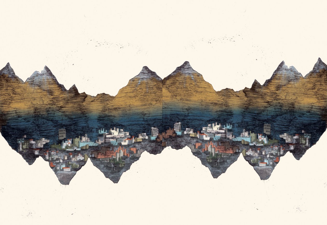 Ve Dağlar Yankılandı, 2013 (kuru nokta aşındırma ve dijital) by Charlotte Orr