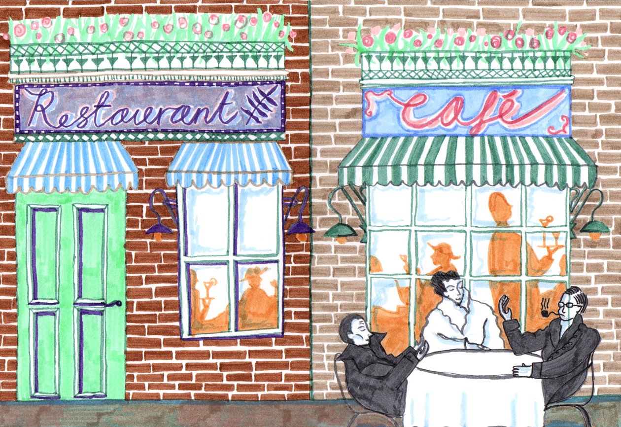 Cafe, 2017 (fırçalı kalemler) by Charlotte Orr