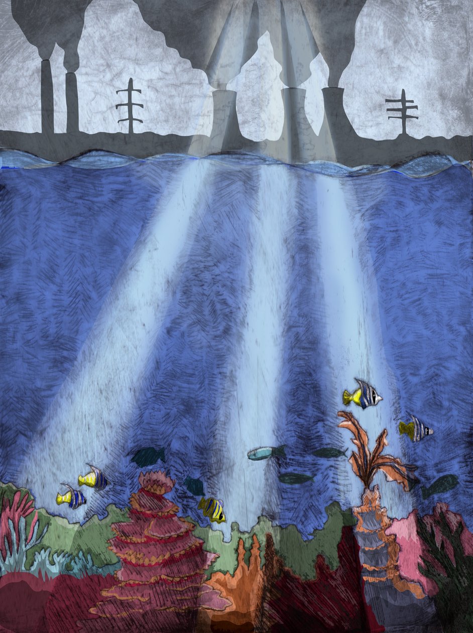 Coral Reef, 2013 (kuru nokta aşındırma ve dijital) by Charlotte Orr