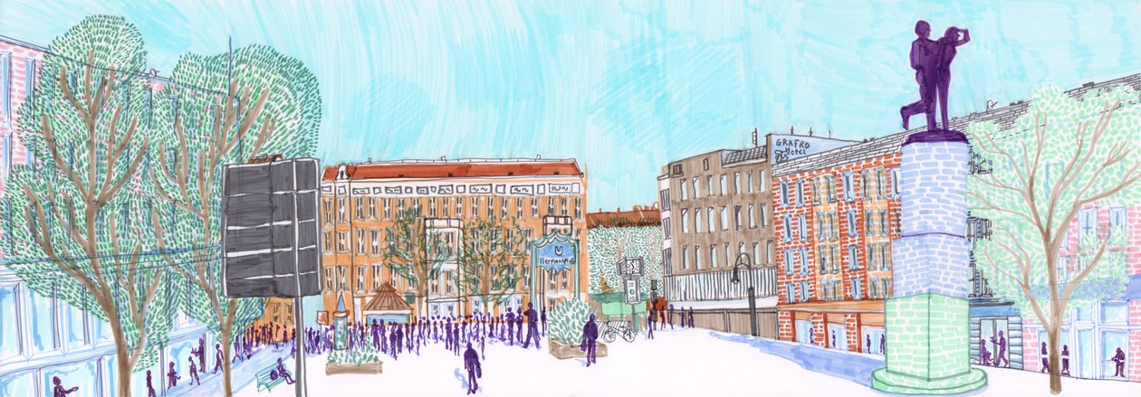 Hermannplatz, 2017 (fırçalı kalemler) by Charlotte Orr