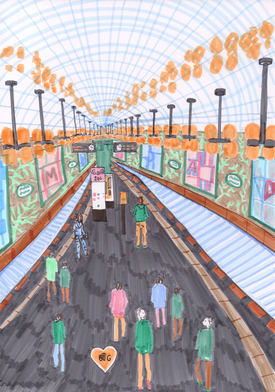 Märkisches Museum UBahn, 2017 (fırçalı kalemler) by Charlotte Orr