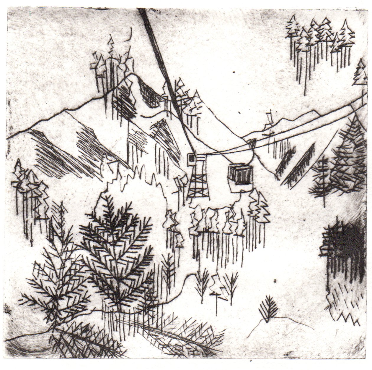 Mayrhofen Dağları, 2015 (kuru nokta aşındırma ve dijital) by Charlotte Orr