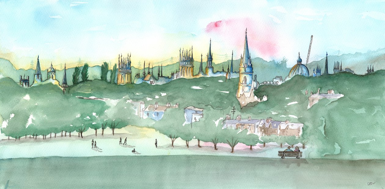 Oxford Kuleleri, 2014 (sulu boya) by Charlotte Orr