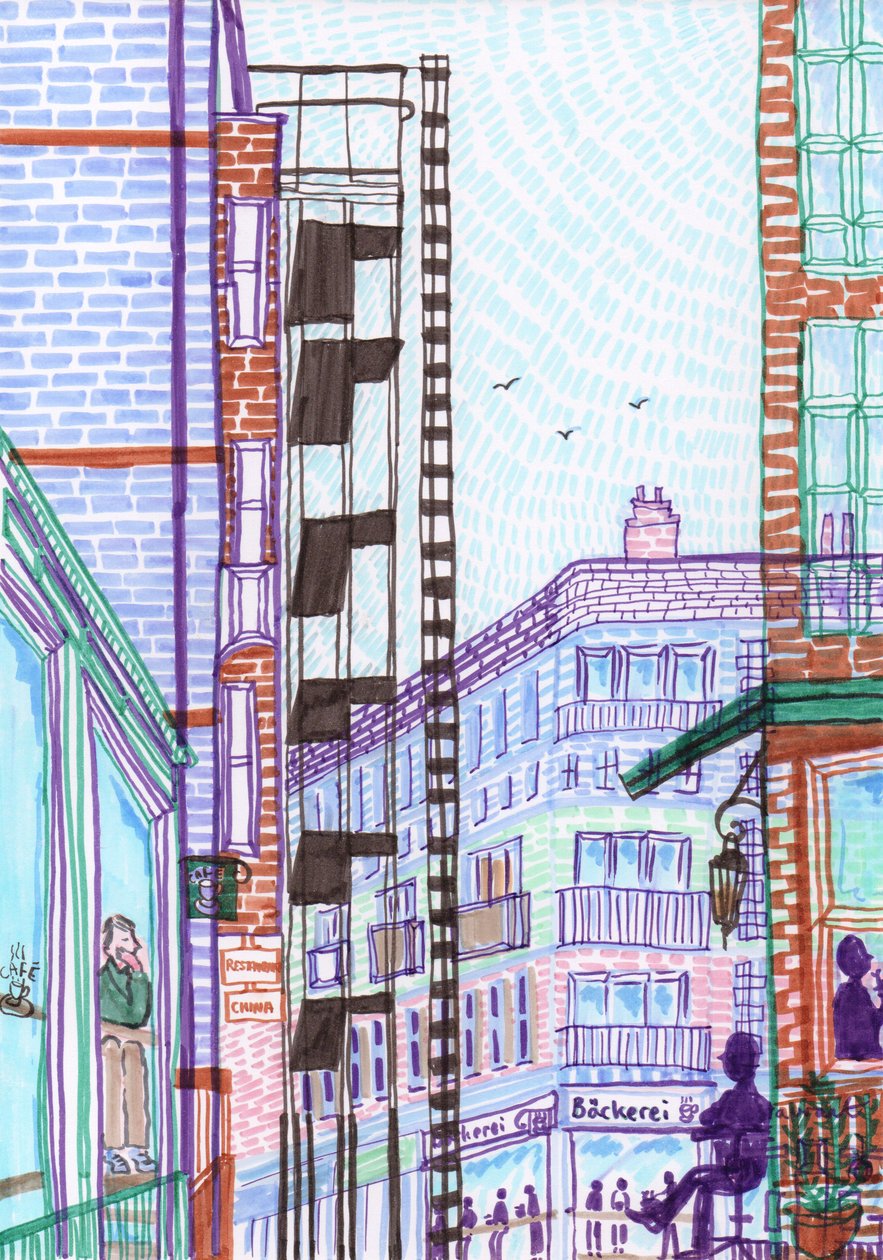 Prenzlauer Berg, 2017 (fırçalı kalemler) by Charlotte Orr