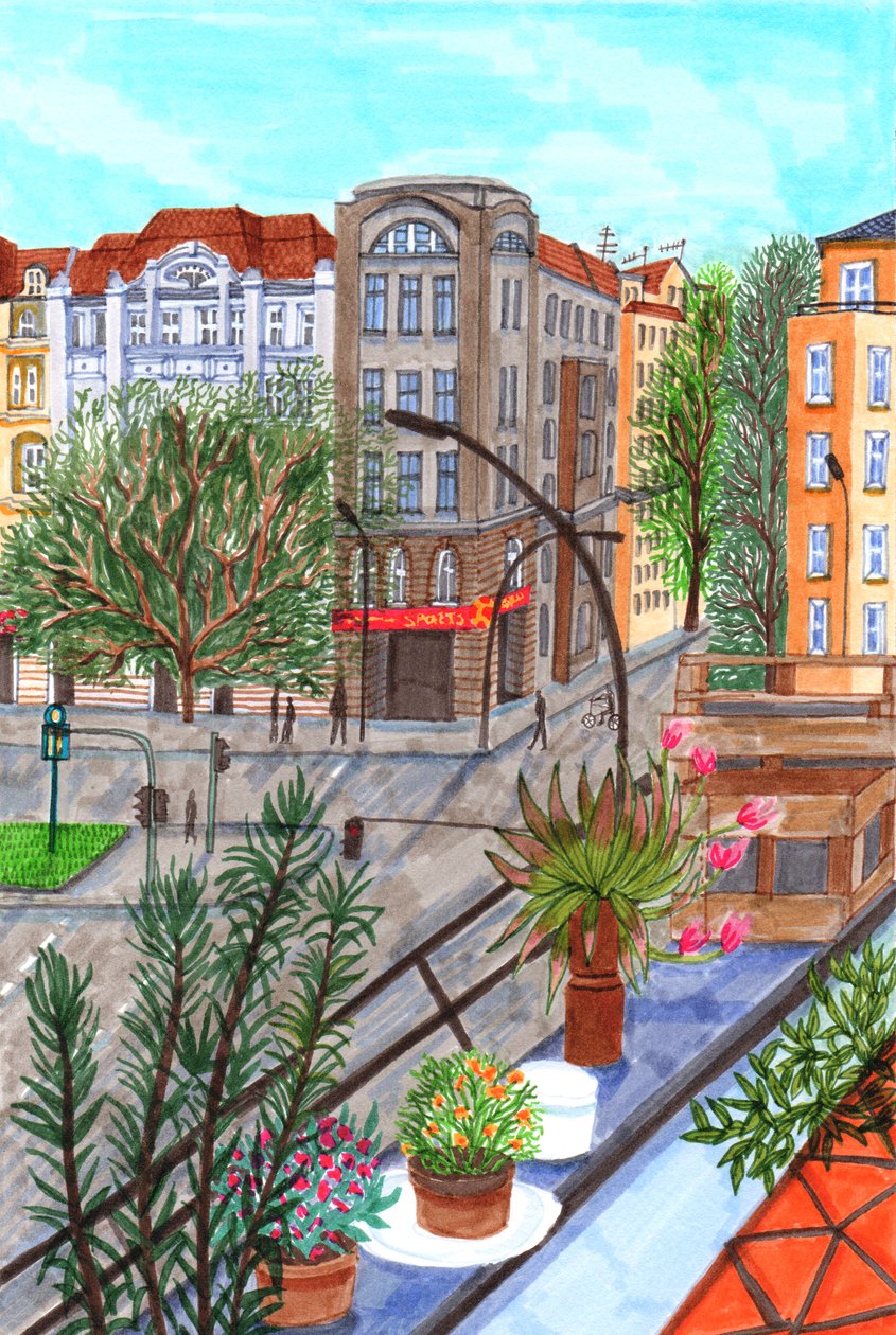 Sonnenallee, Berlin, 2017 (fırçalı kalemler) by Charlotte Orr