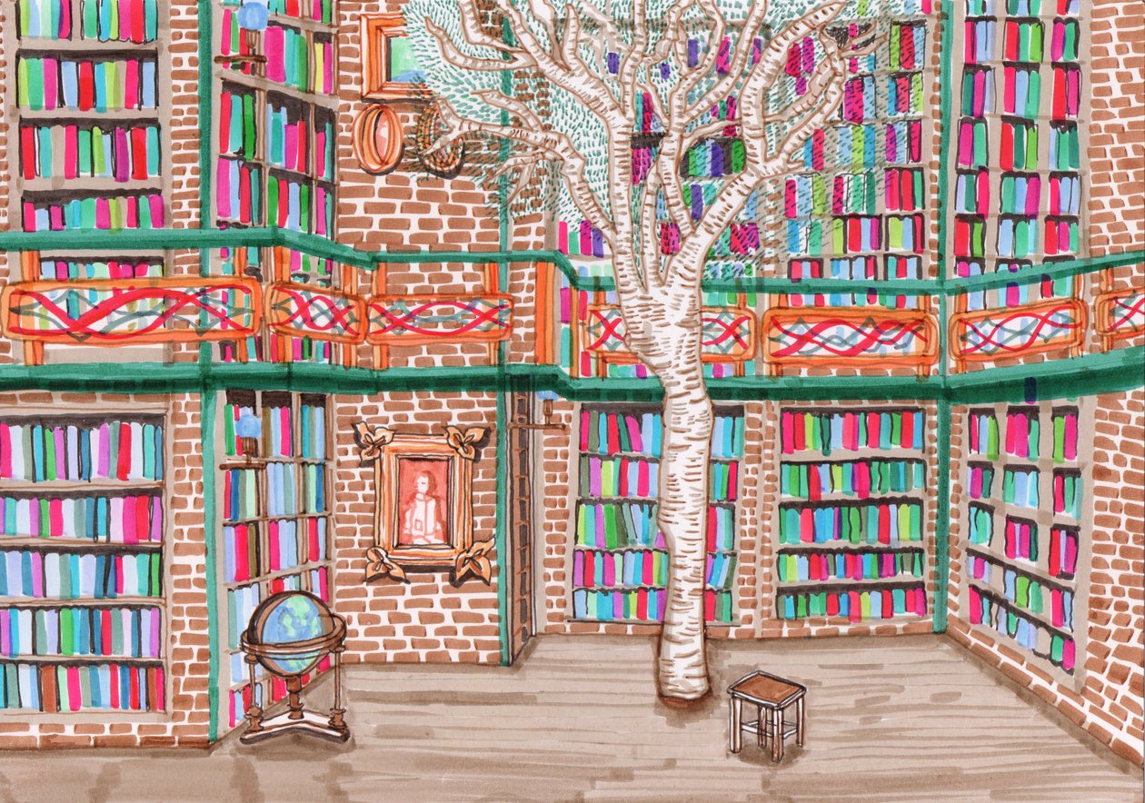 Ağaç Kitaplığı, 2017 (fırçalı kalemler) by Charlotte Orr