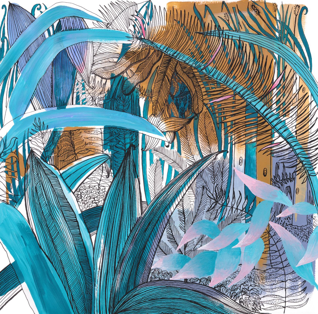 Tropical Garden, 2015 (kağıt üzerine akrilik ve mürekkep) by Charlotte Orr