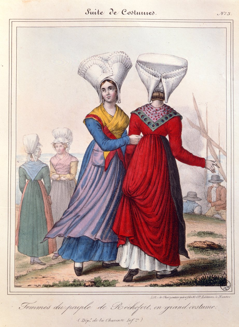 Rochefort bölgesindeki kadınlar için büyük kostüm, Charente, 19. yüzyıl. by Charpentier
