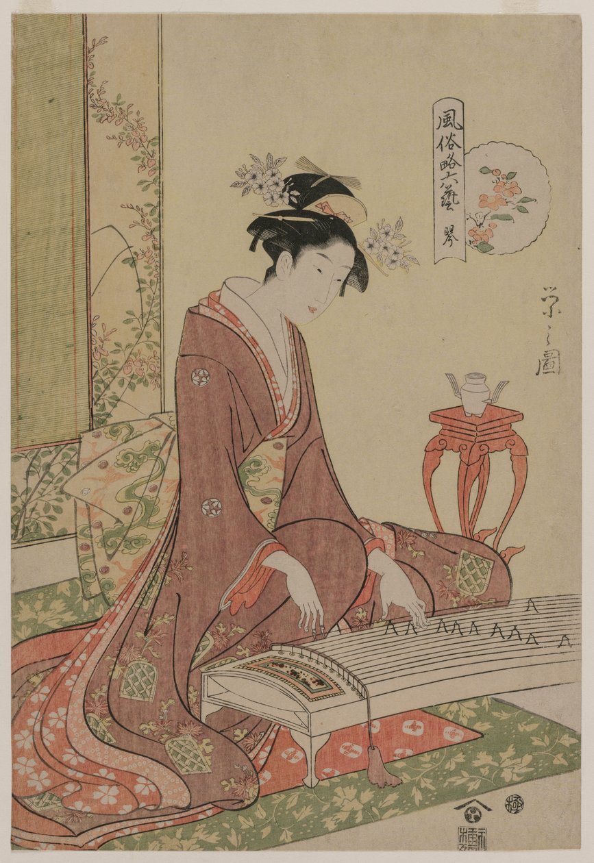 The Six Arts in Fashionable Guise dizisinden Koto, c. 1793-96. by Chobunsai Eishi