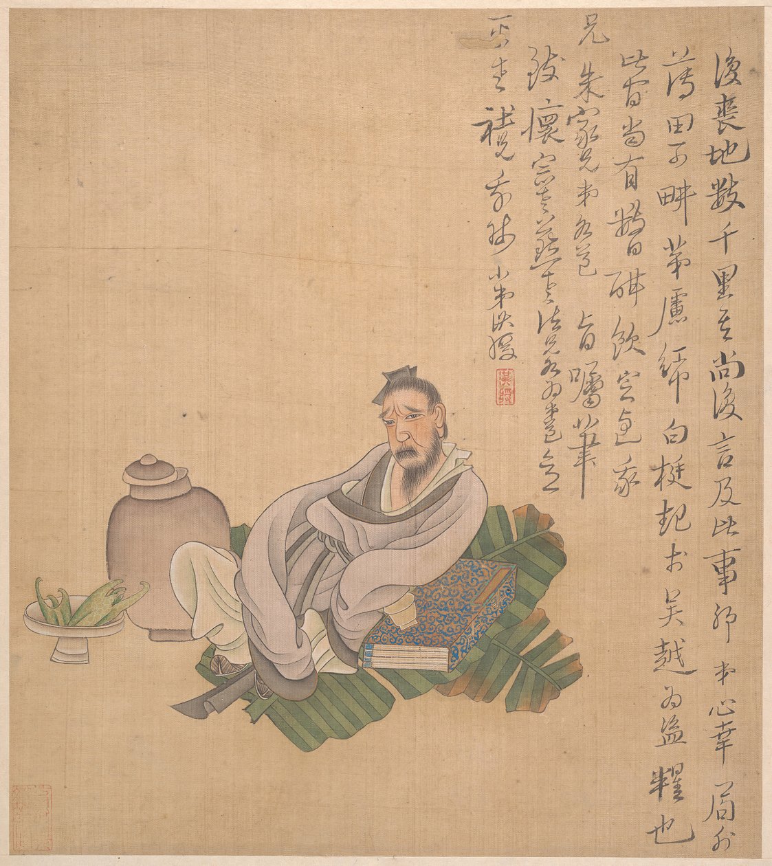 Figürler, çiçekler ve manzaralar, bir yaprak 1627 tarihli. by Chen Hongshou